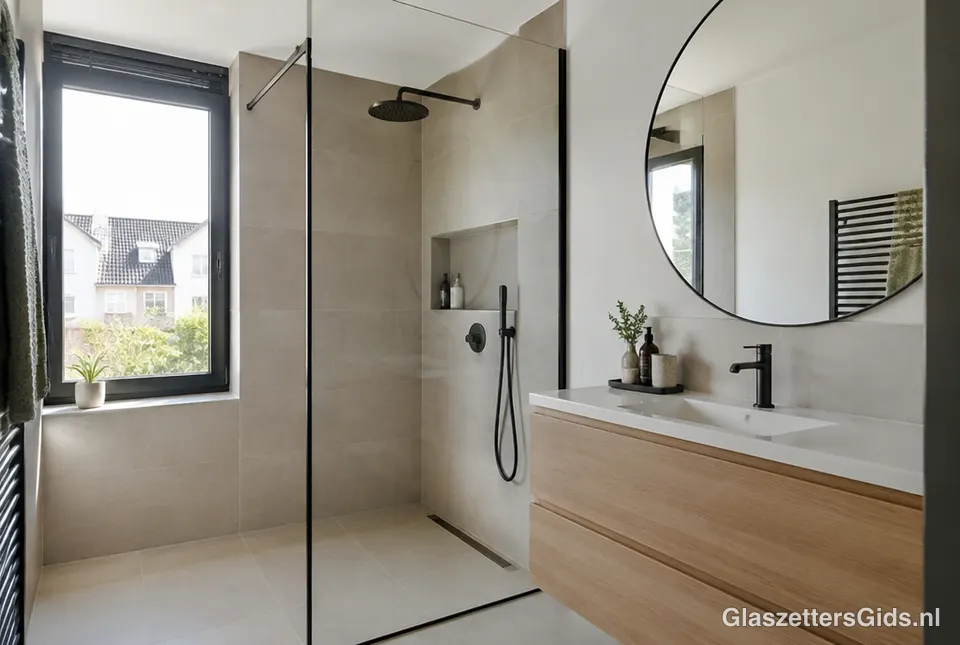 Glazen inloopdouche en spiegel op maat