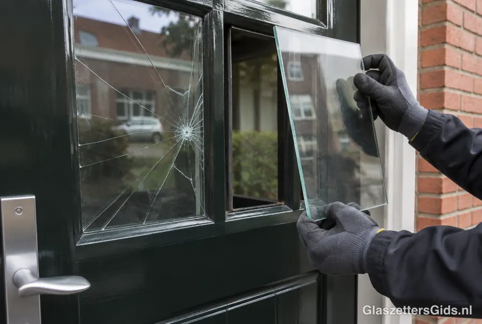 Kapotte ruit wordt vervangen door nieuw glas